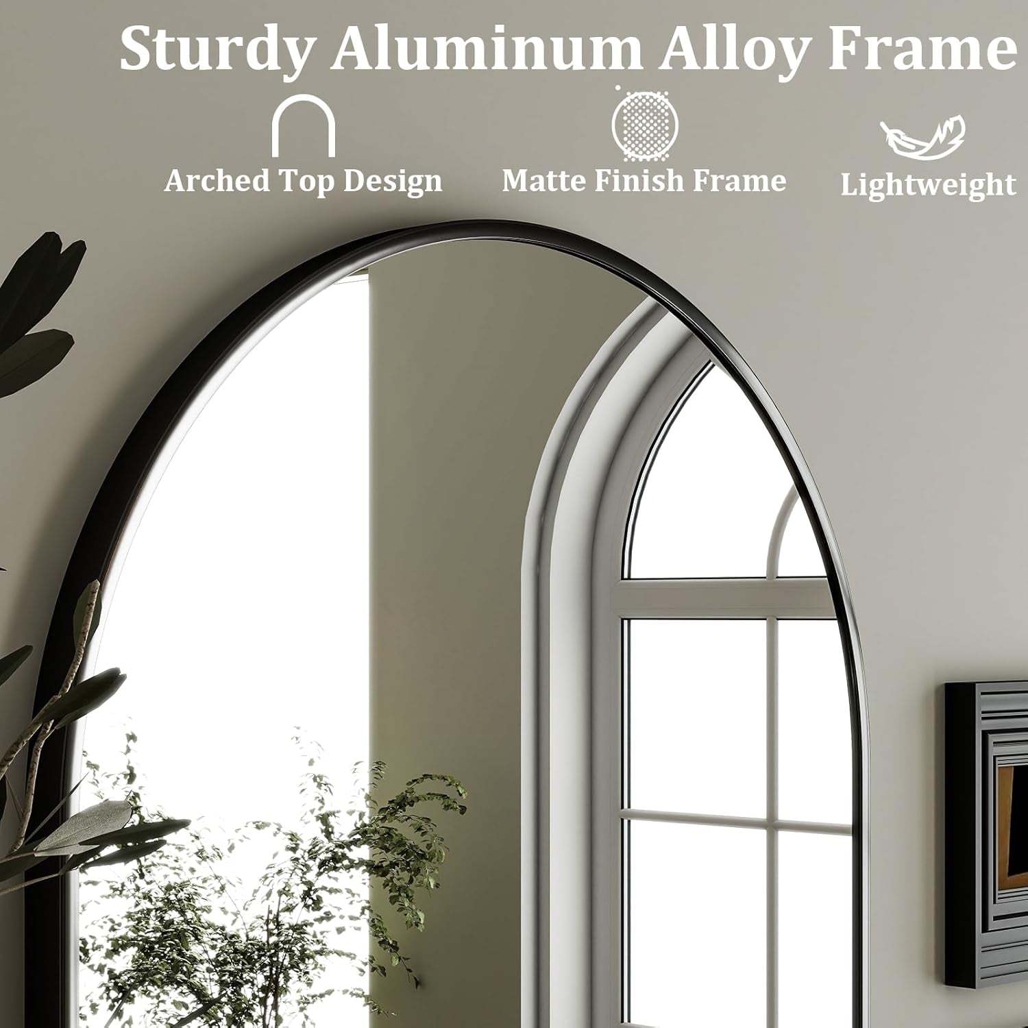 Arched Wall Mirror 24"X36" – Black Metal Frame Vanity Mirrors for Bedroom, Entryway, Living Room Decor