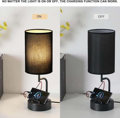 Table Lamp with 3 USB Charging Ports, Modern Desk Lamp with AC Outlet and Phone Stands, Perfect Bedside Lamp for Bedroom, Living Room, Office (Pack of 2), Black