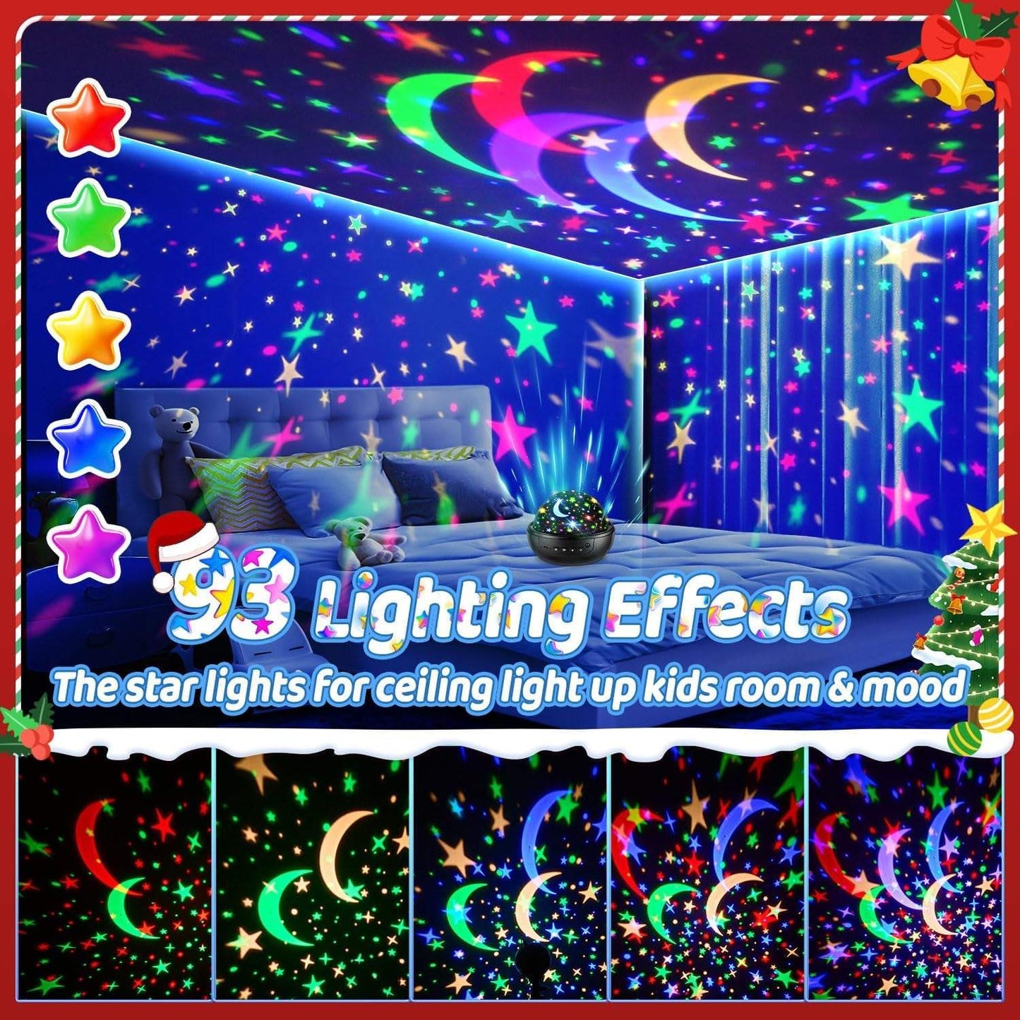 Night Light for Kids,93 Lighting+3 Films Kids Night Light Projector,Remote+Dimmable Star Projector,360° Ceiling Stars Glow in the Dark Stars,Christmas Gifts for 4 Year Old Boy Birthday Gift