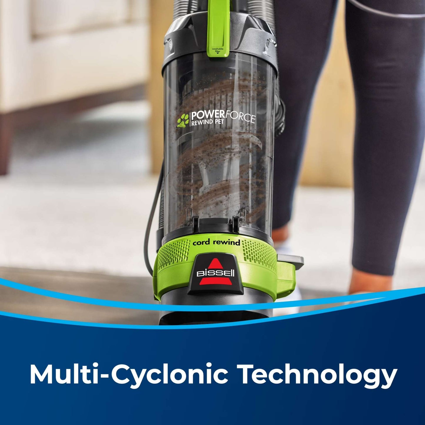 Powerforce Helix Turbo Rewind Pet, Upright Vacuum, Pet Friendly, Automatic Cord Rewind, Powerful Pet Hair Pickup, Extra-Wide Cleaning Path, 3333, Black & Green