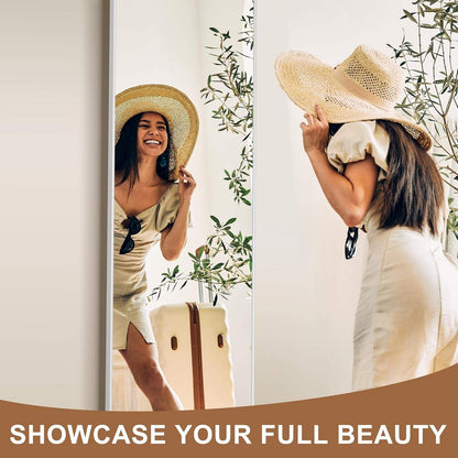 Full Length Mirror,Large Floor Mirror with Aluminum Frame for Bedroom, Bathroom, Living Room,Wall Mount or Freestanding Design, Silver, 56" L X 15" W X 1Pcs
