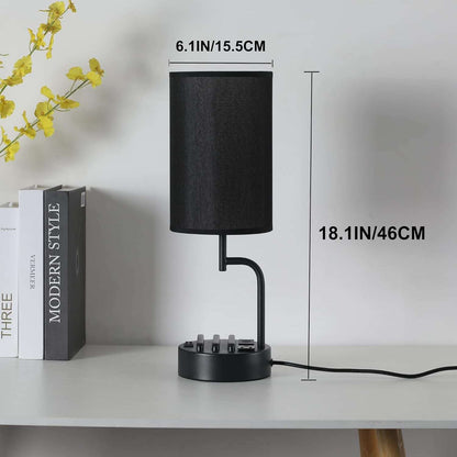 Table Lamp with 3 USB Charging Ports, Modern Desk Lamp with AC Outlet and Phone Stands, Perfect Bedside Lamp for Bedroom, Living Room, Office (Pack of 2), Black