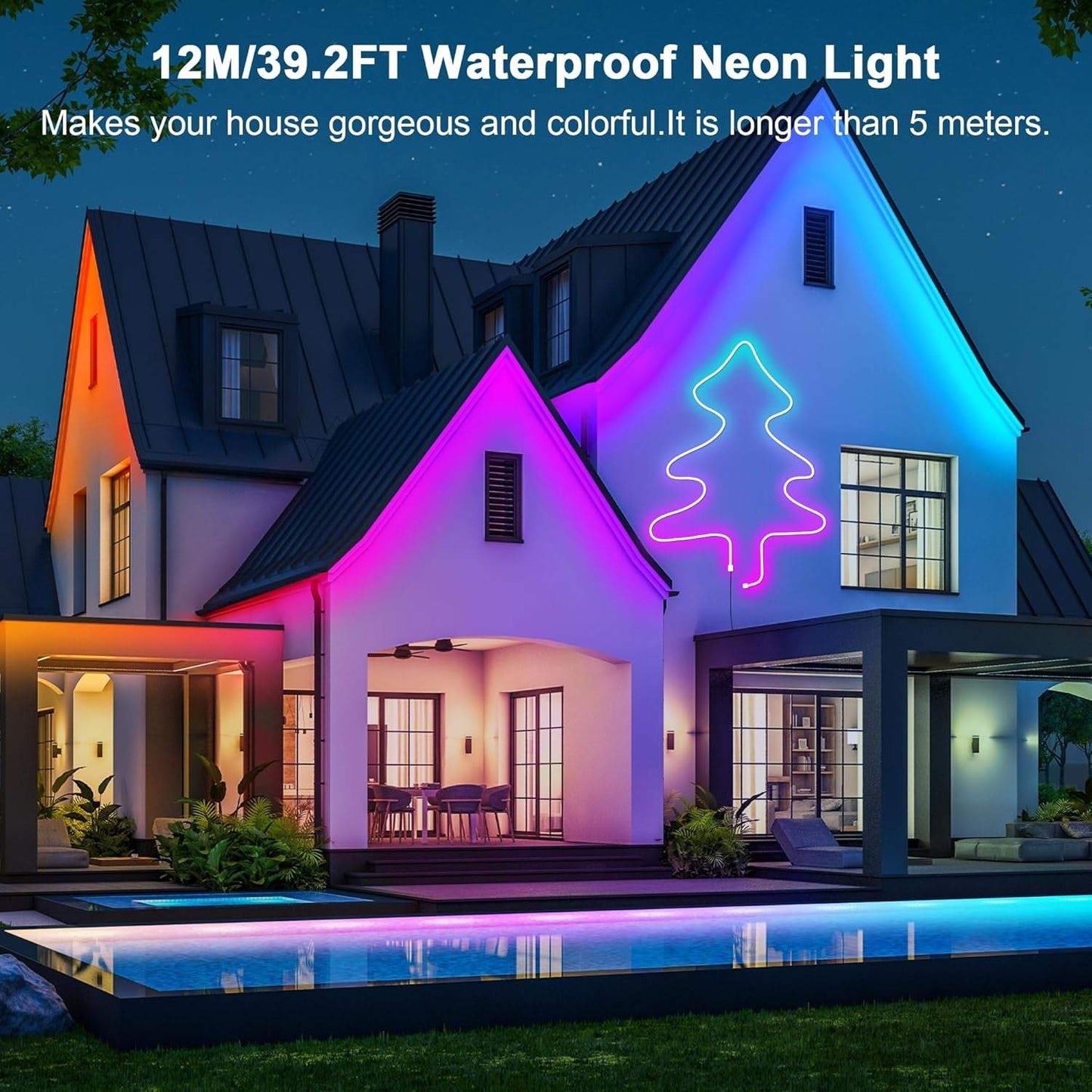 12M(2 Roll 6M) RGB Neon Lights LED Rope Light,40Ft Waterproof Bluetooth APP Remote Control Music Sync Strip Light,24V Flexible DIY Silicone Light for Bedroom Home Indoor Outdoor Decor(40Ft)