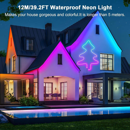 12M(2 Roll 6M) RGB Neon Lights LED Rope Light,40Ft Waterproof Bluetooth APP Remote Control Music Sync Strip Light,24V Flexible DIY Silicone Light for Bedroom Home Indoor Outdoor Decor(40Ft)