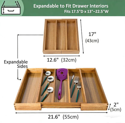 Acacia Kitchen Drawer Organizer Expandable, Large Utensils and Cutlery Tray, Adjustable Silverware Divider for Knives Flatware