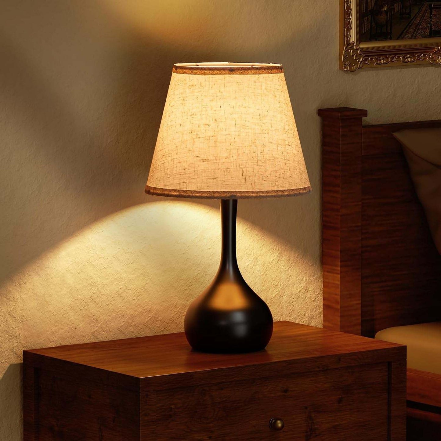 Touch Bedside Lamp for Bedroom, 3-Way Dimmable Farmhouse Table Lamps for Nightstand with Fabric Shade, Desk Lamp for Kids Reading, Home Office