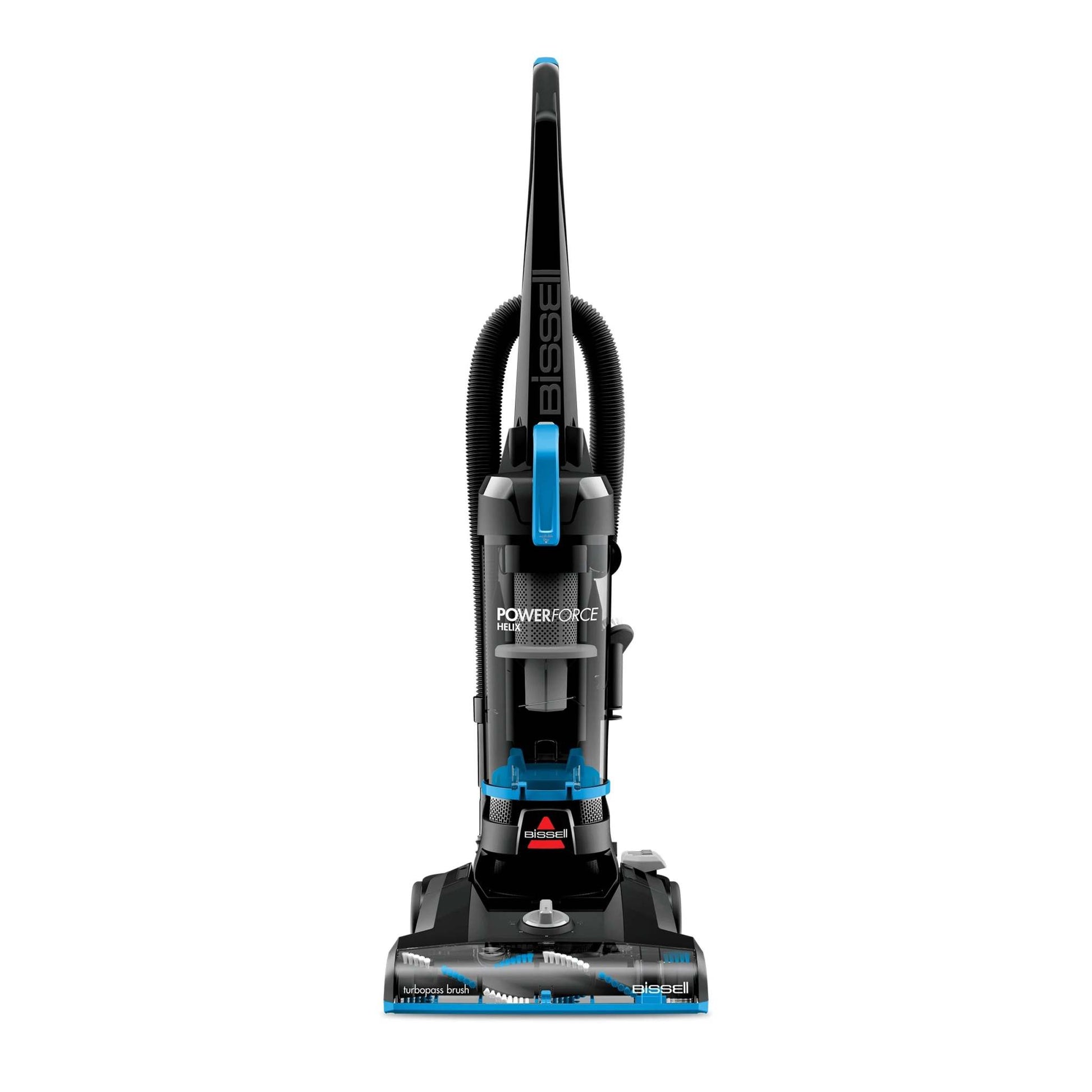 BISSELL Powerforce Helix bagless upright vacuum in blue and black with Helix dirt separation system and scatter-free technology