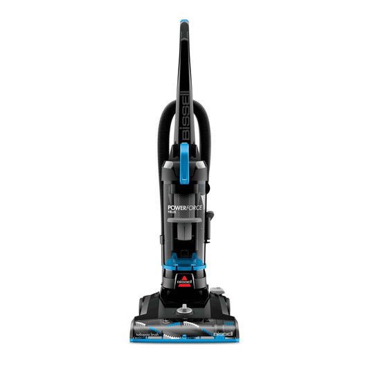BISSELL Powerforce Helix bagless upright vacuum in blue and black with Helix dirt separation system and scatter-free technology