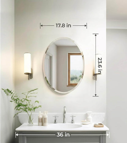 17.8X23.6 Oval Frameless Bathroom Vanity Mirror | 0.7-Inch Beveled Edge