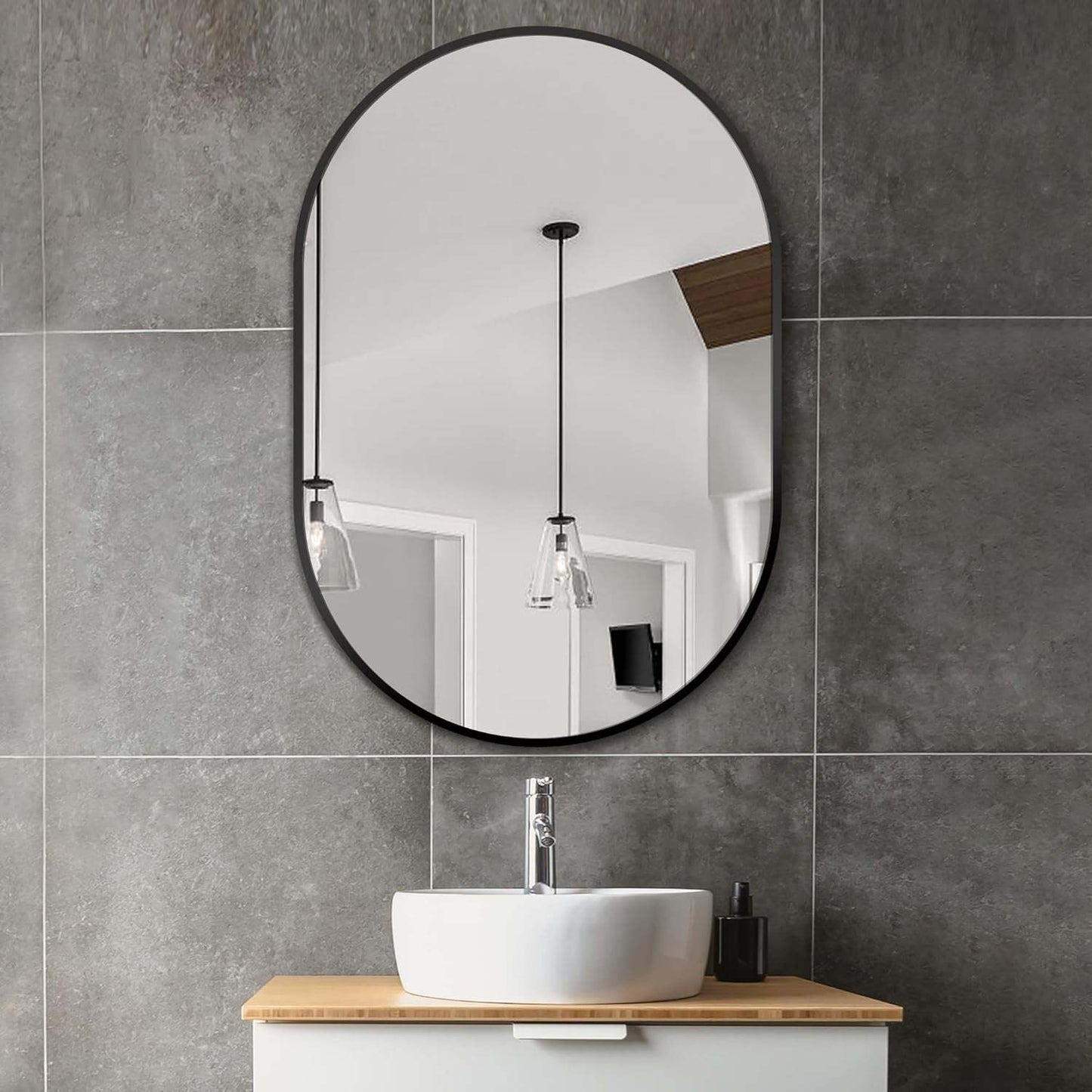 Bathroom Vanity Mirror for Wall, 36''X24'' Black Oval Bathroom Mirror for over Sink, Bedroom, Living Room, Entryway, HD Tempered Glass, Wall Mounted Horizontally or Vertically