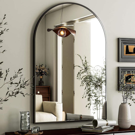 Arched Wall Mirror 24"X36" – Black Metal Frame Vanity Mirrors for Bedroom, Entryway, Living Room Decor