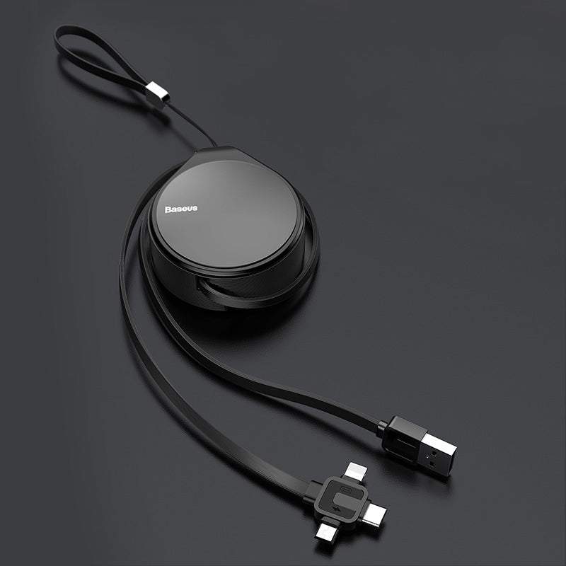 Telescopic data line three-in-one fast charging cable with one-meter length and triple split connectors