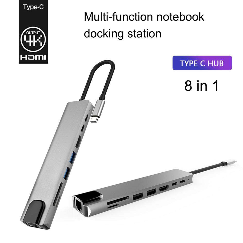 PD Eight-in-one Expansion Dock USB Type-C hub with 8 ports and aluminum alloy body