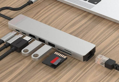 Eight-in-one Expansion Dock USB Type-C hub with 8 ports aluminum alloy splitter