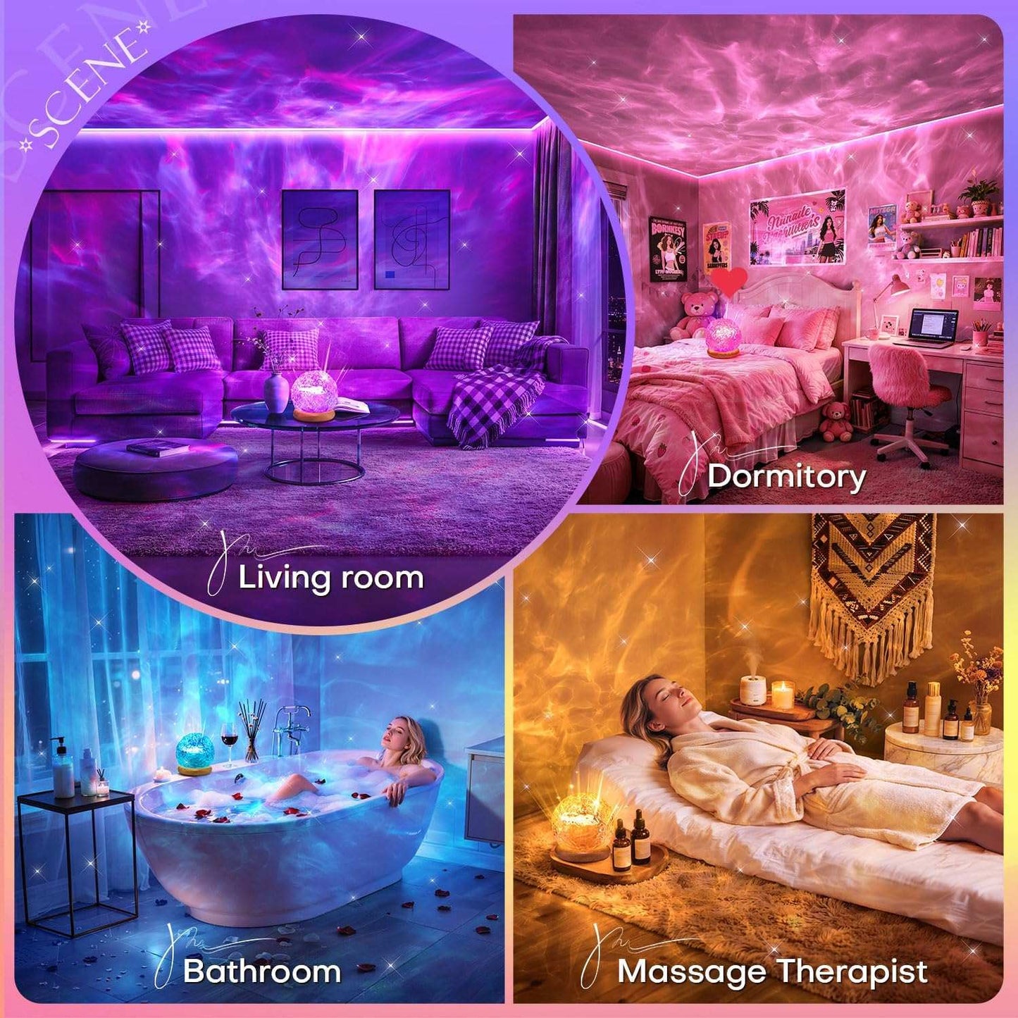 Ambient Lighting, 216 Modes Mood Lighting, 3-In-1 Sunset Lamp & Ocean Lamp & Northern Lights Projector with Remote,Led Lights for Bedroom, Room Lights for Bedroom Decor, Girl Gift