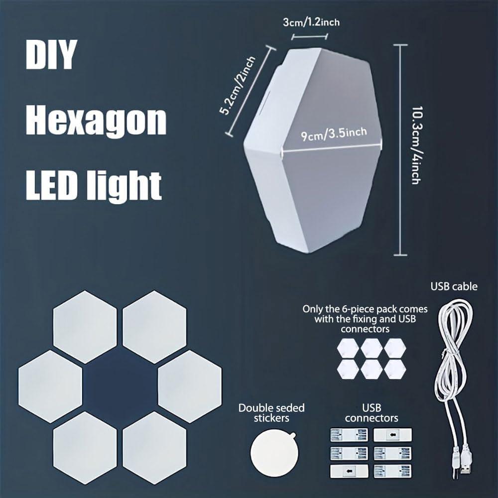 Hexagon Lights, Minimalist White Touch Night Light, Center Touch-Sensitive Wall Panels, Hex Light with Usb-Power for Autism, Game Room Decor, Party (6)