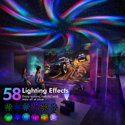Dual Lens Galaxy Projector, Star Projector for Bedroom with 58 Light Effects, Night Light Projector with White Noise & Bluetooth Speaker, Remote Timer, Room Decor Gift for Kids Adults Teens