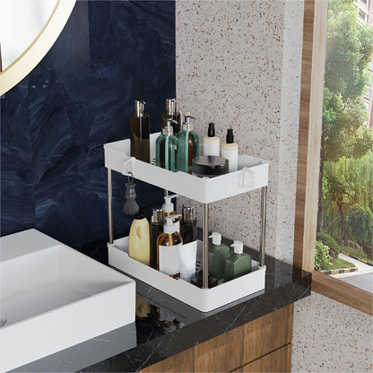 3 Pack under Sink Organizer Bathroom and Storage Cabinet (White) | 2 Tier with Hanging Cups for Kitchen