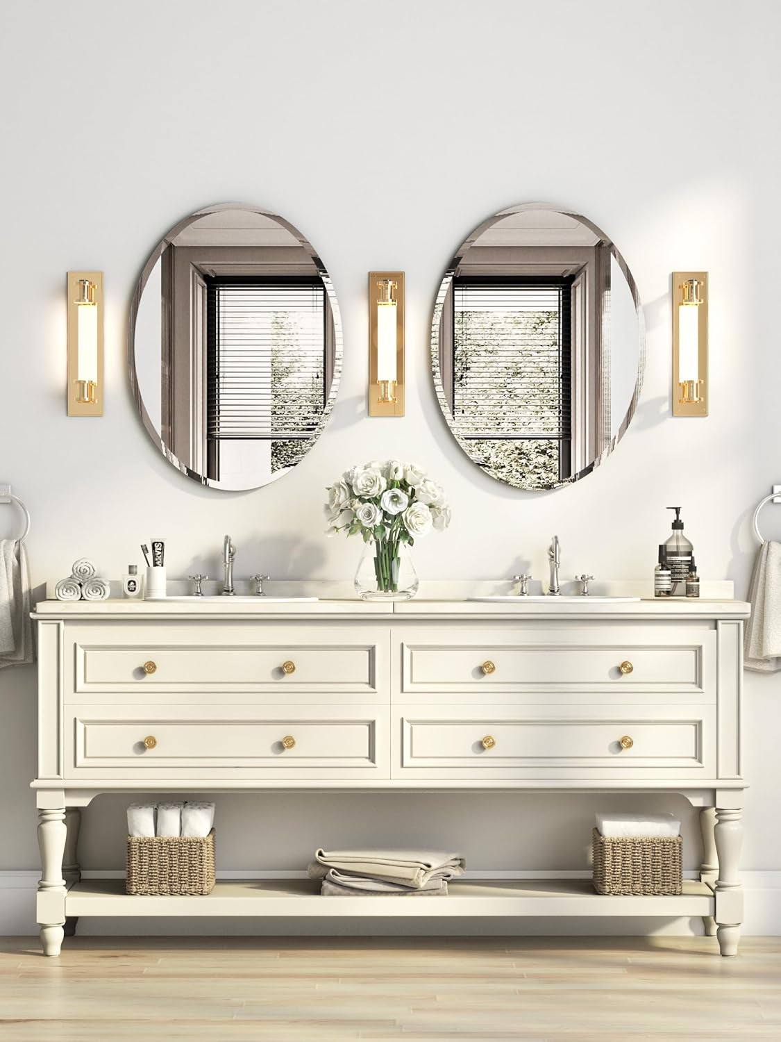 17.8X23.6 Oval Frameless Bathroom Vanity Mirror | 0.7-Inch Beveled Edge