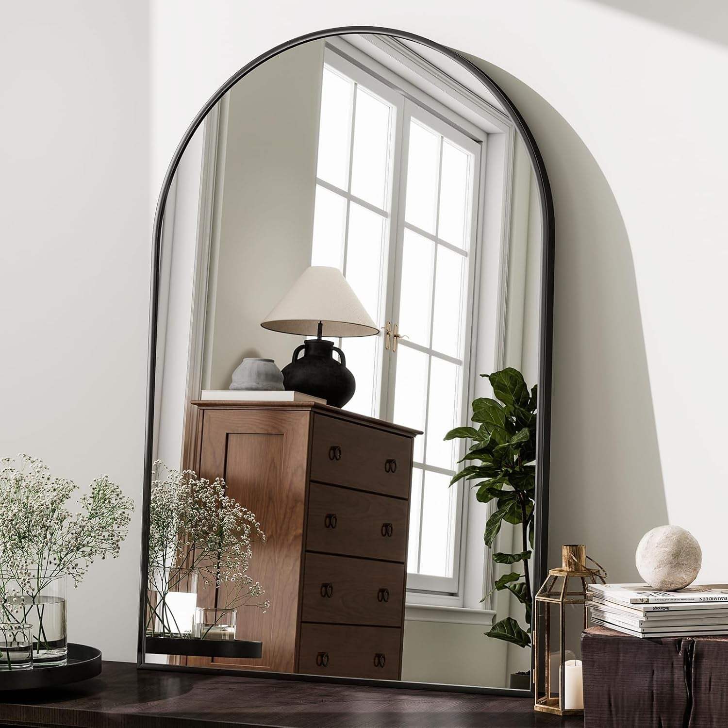 Arched Wall Mirror 24"X36" – Black Metal Frame Vanity Mirrors for Bedroom, Entryway, Living Room Decor