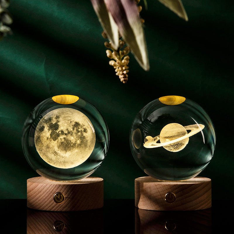 Luminous Galaxy Crystal Ball with 3D laser inner carving and colorful gradient light base