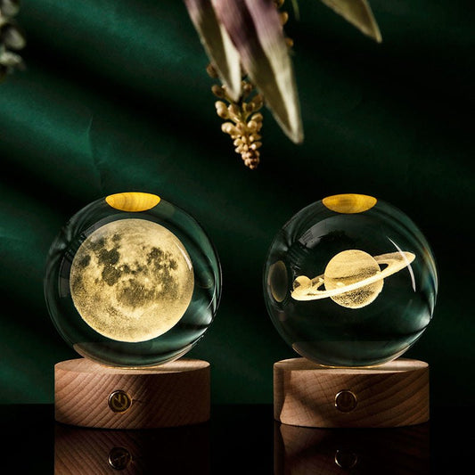 Luminous Galaxy Crystal Ball with 3D laser inner carving and colorful gradient light base