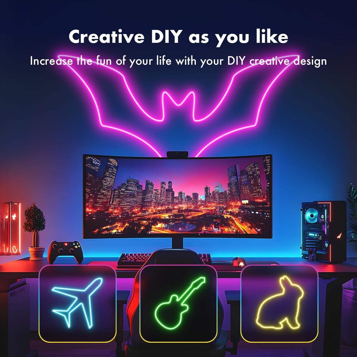 Neon Rope Lights,65.6Ft RGB LED Strip Lights, App Control, IR Remote, Music Syncing, Outdoor IP67 Waterproof, Flexible Strip Cuttable for Bedroom, Gaming, Party(2 Rolls of 32.8FT)
