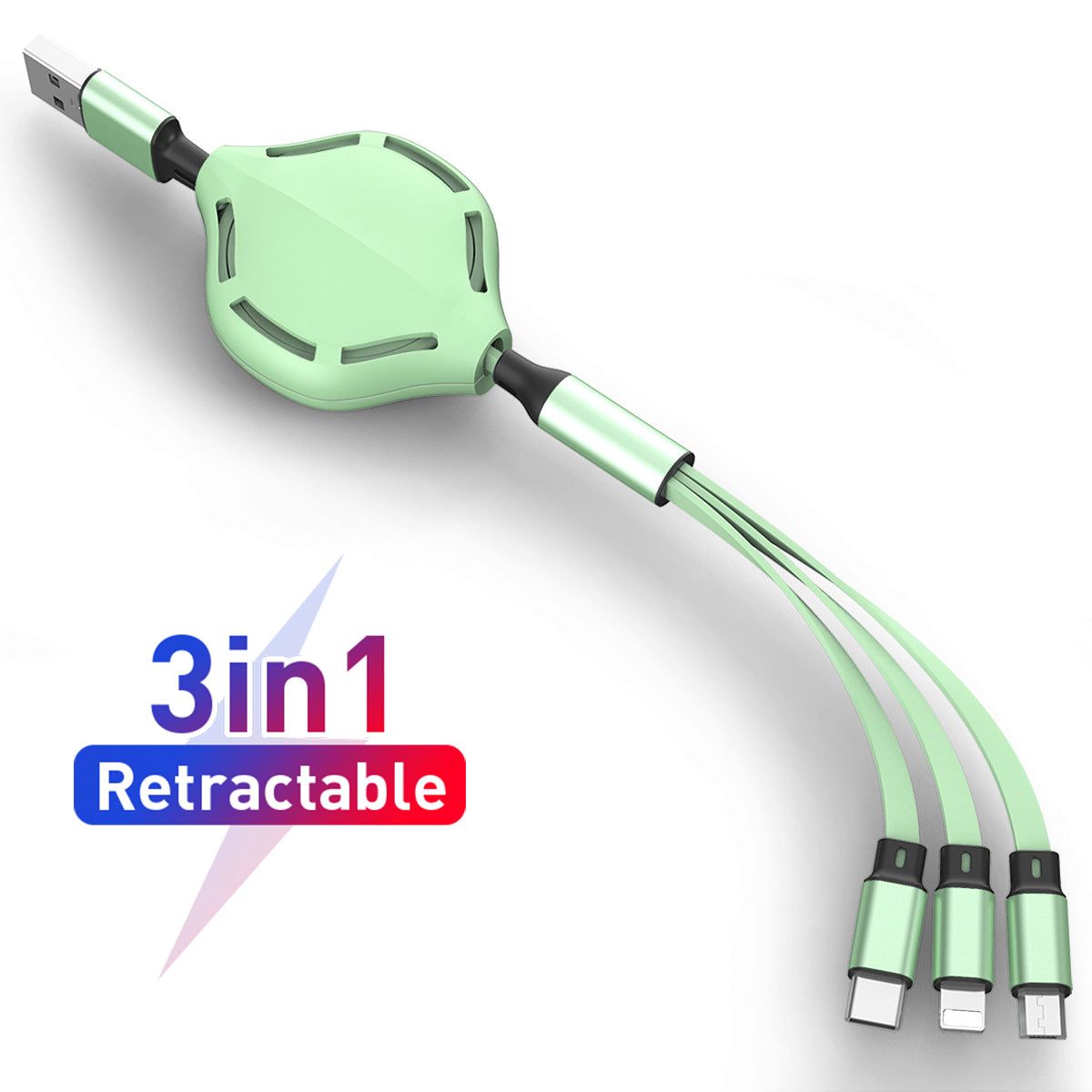 Three-in-one liquid soft rubber data cable with USB, Mini USB, 8PIN, and Micro USB connectors in multiple colors