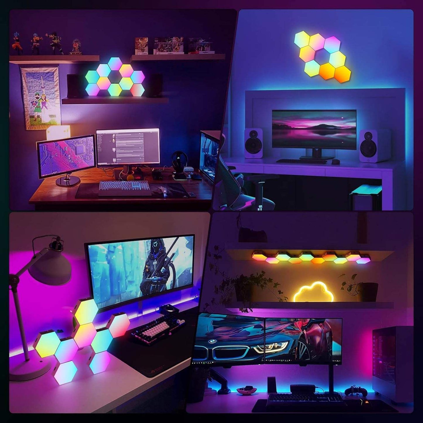Hexagon LED Light Panels 8 Pack – RGB Wall Decor Lights with Music Sync, App & Remote – Modular Home & Christmas Decor for Bedroom, Living Room, and Room Decor