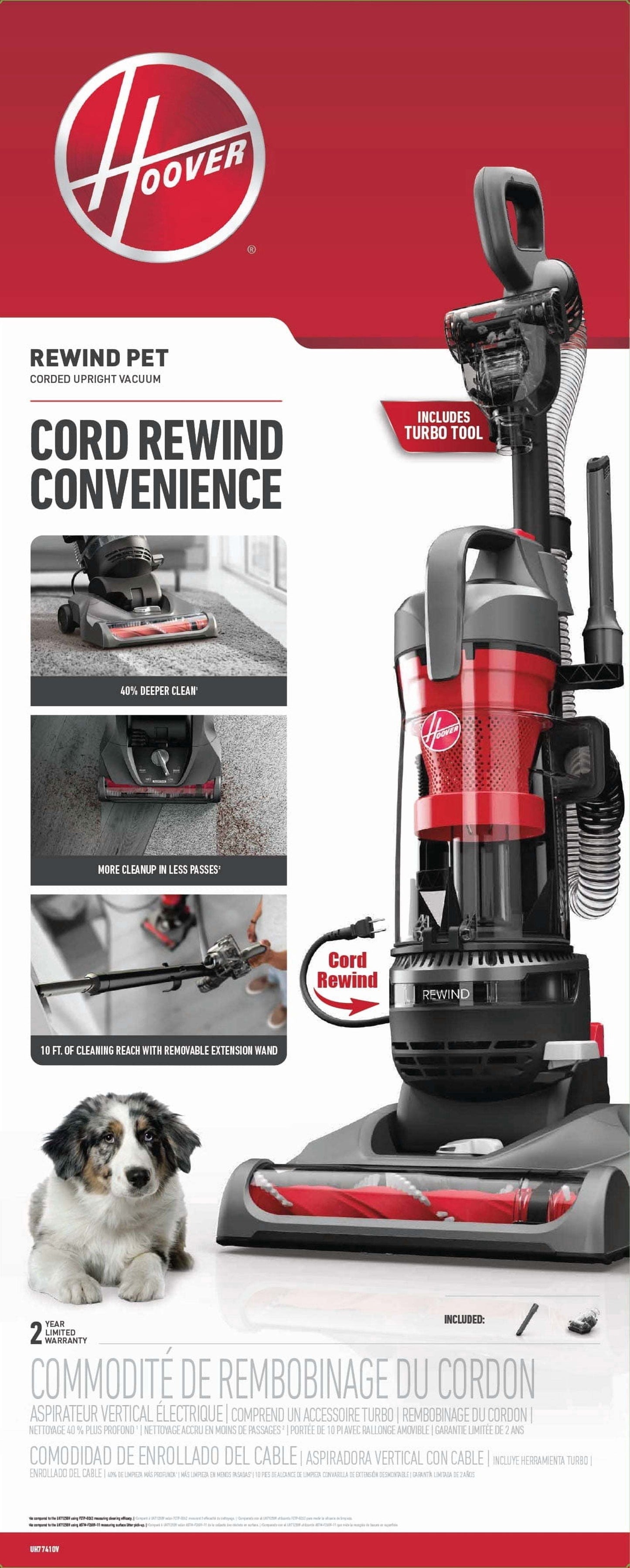 Rewind Pet Bagless Upright Vacuum Cleaner, Pet Friendly, Automatic Cord Rewind, Multi-Surface and above Floor Cleaning, UH77410V, Gray & Red