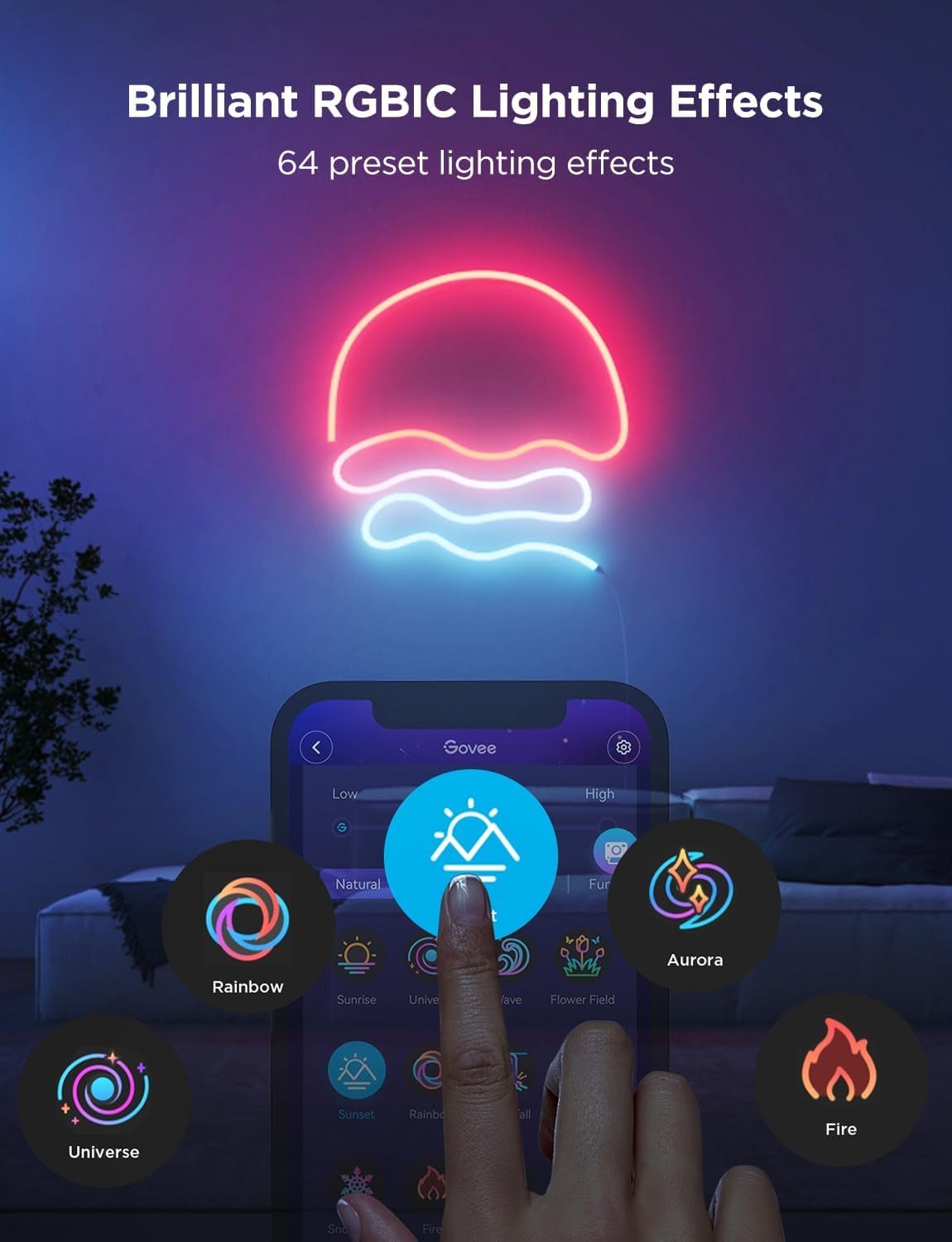 Govee RGBIC Neon Lights, LED Smart Neon Rope Light 2 Works with Matter, Alexa, Google Assistant, Custom DIY Neon Strip Lights for Bedroom and Holiday Decor, Softer Material, 32.8Ft, White