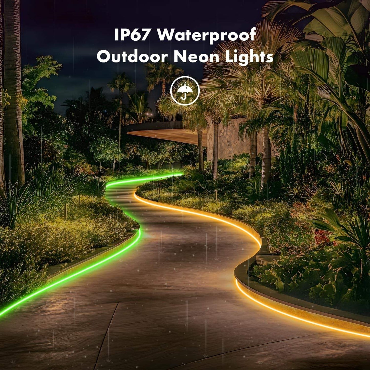 Neon Rope Lights,65.6Ft RGB LED Strip Lights, App Control, IR Remote, Music Syncing, Outdoor IP67 Waterproof, Flexible Strip Cuttable for Bedroom, Gaming, Party(2 Rolls of 32.8FT)