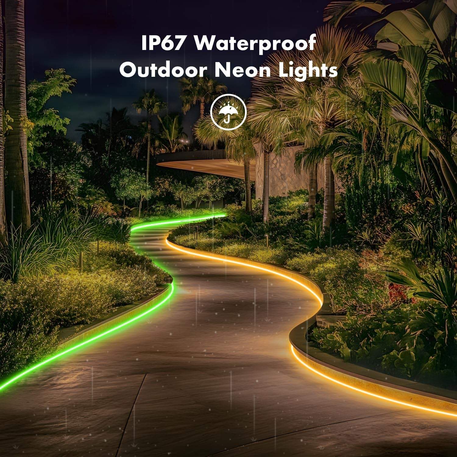 Neon Rope Lights,65.6Ft RGB LED Strip Lights, App Control, IR Remote, Music Syncing, Outdoor IP67 Waterproof, Flexible Strip Cuttable for Bedroom, Gaming, Party(2 Rolls of 32.8FT)