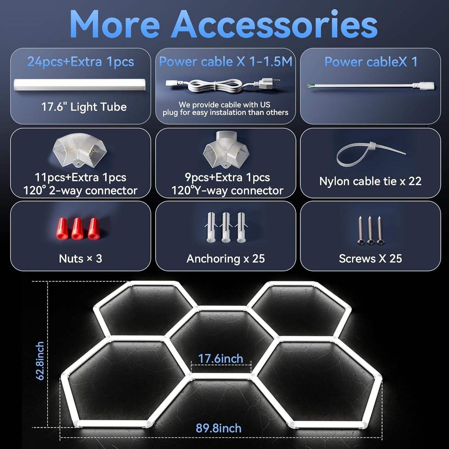 Hexagon 5000K LED Garage Lights: 25 Pack Updated 1.31-Inch Wider Size,26300Lm Super Bright Hex Lighting Ceiling LED Shop Light for Garage, Car Detailing, Workshop, Warehouse, Gym, Basement