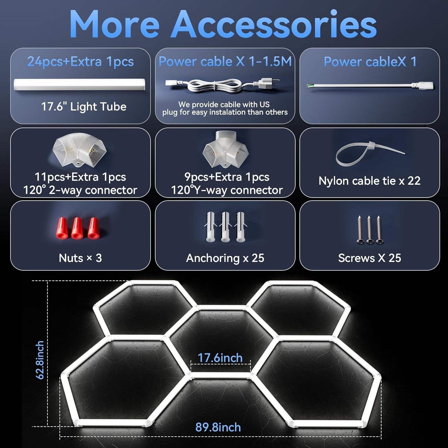 Hexagon 5000K LED Garage Lights: 25 Pack Updated 1.31-Inch Wider Size,26300Lm Super Bright Hex Lighting Ceiling LED Shop Light for Garage, Car Detailing, Workshop, Warehouse, Gym, Basement