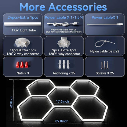 Hexagon 5000K LED Garage Lights: 25 Pack Updated 1.31-Inch Wider Size,26300Lm Super Bright Hex Lighting Ceiling LED Shop Light for Garage, Car Detailing, Workshop, Warehouse, Gym, Basement