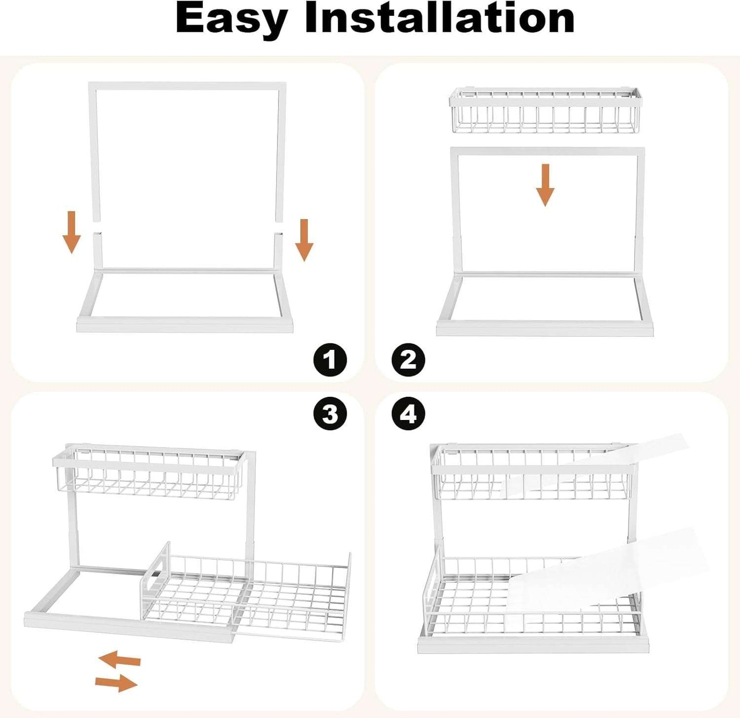 under Sink Organizer, Pull Out Cabinet Organizer 2 Tier Slide Out Sink Shelf Cabinet Storage Shelves, under Sink Storage for Kitchen Bathroom Cabinet, White, 1 Pack