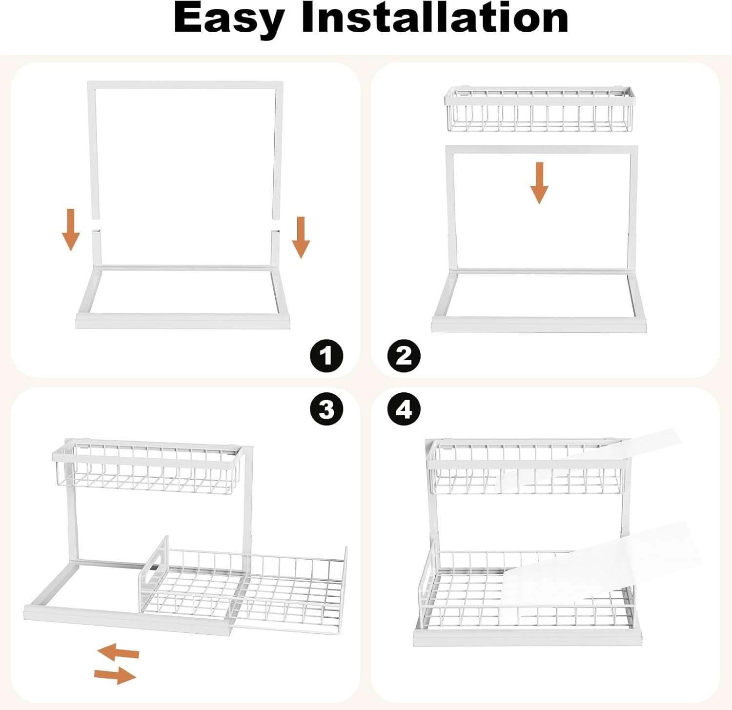 under Sink Organizer, Pull Out Cabinet Organizer 2 Tier Slide Out Sink Shelf Cabinet Storage Shelves, under Sink Storage for Kitchen Bathroom Cabinet, White, 1 Pack