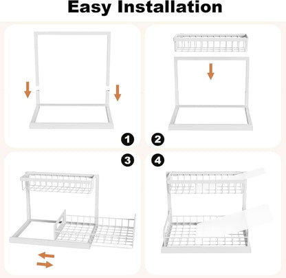 under Sink Organizer, Pull Out Cabinet Organizer 2 Tier Slide Out Sink Shelf Cabinet Storage Shelves, under Sink Storage for Kitchen Bathroom Cabinet, White, 1 Pack