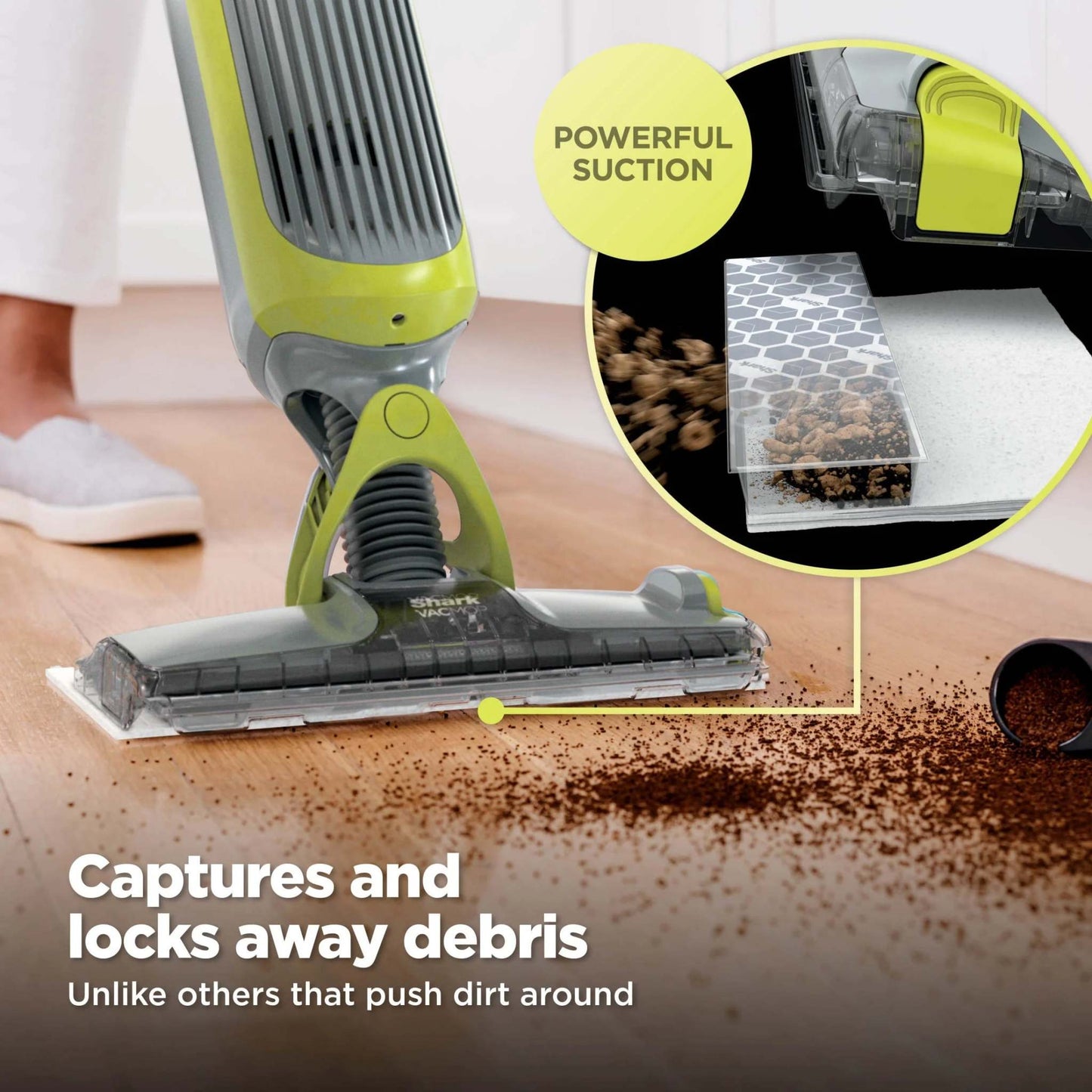 VACMOP Cordless Hard Floor Vacuum Mop, for Tile, Vinyl, Laminate, Wood, with (4) Disposable VACMOP Pads, 12-Oz  Multi-Surface Cleaner, VM200