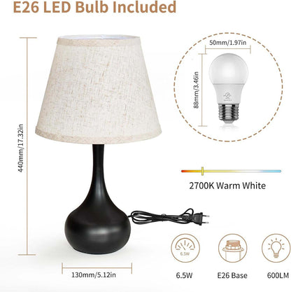 Touch Bedside Lamp for Bedroom, 3-Way Dimmable Farmhouse Table Lamps for Nightstand with Fabric Shade, Desk Lamp for Kids Reading, Home Office