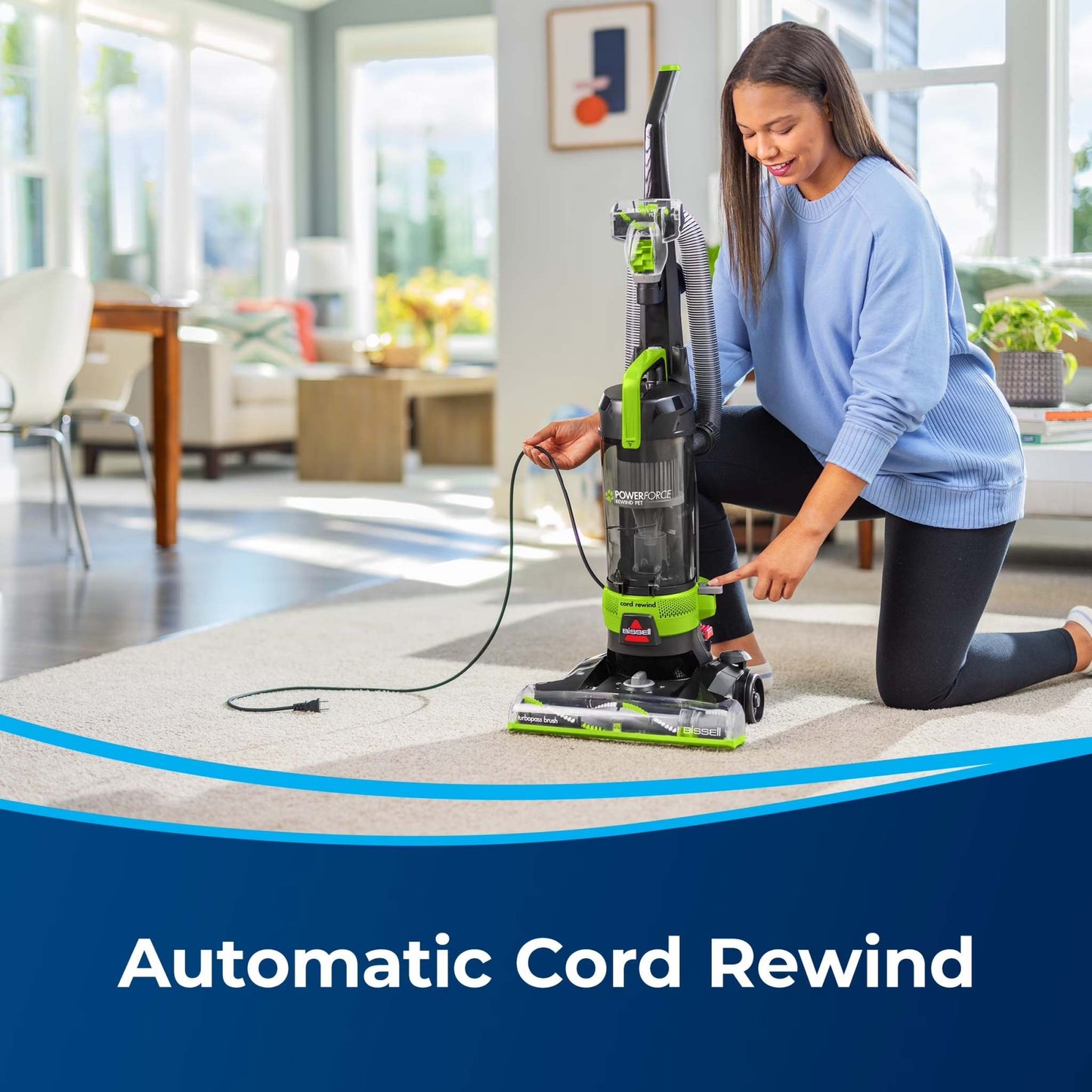 Powerforce Helix Turbo Rewind Pet, Upright Vacuum, Pet Friendly, Automatic Cord Rewind, Powerful Pet Hair Pickup, Extra-Wide Cleaning Path, 3333, Black & Green