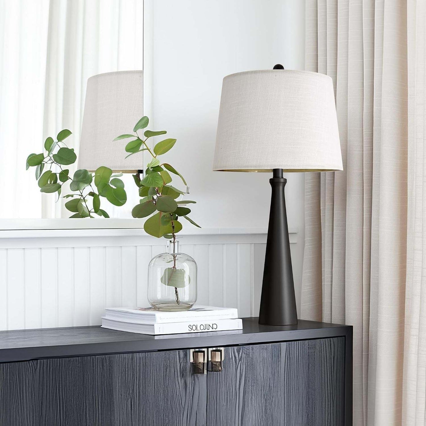 25.75" Table Lamps for Living Room, Bedside Lamp 3-Way Dimmable Touch Control, Modern Black Nightstand Lamp with Fabric Shade, Vintage Table Lamp for Bedroom, Bulb Included
