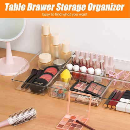 6 Pcs Large Size Clear Drawer Organizer Set, Acrylic Non Slip Non Cracking Kitchen Drawer Storage Tray Divider, Multifunctional Storage for Cosmetics, Bathroom, Tools, Kitchen and Office