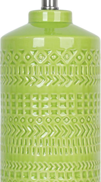 Light Green Ceramic Table Lamp 25 Inch 3-Way Dimmable Nightstand Lamp with White Linen Shade Bedside Lamp for Living Room Bedroom Office Reading (Bulb Included)