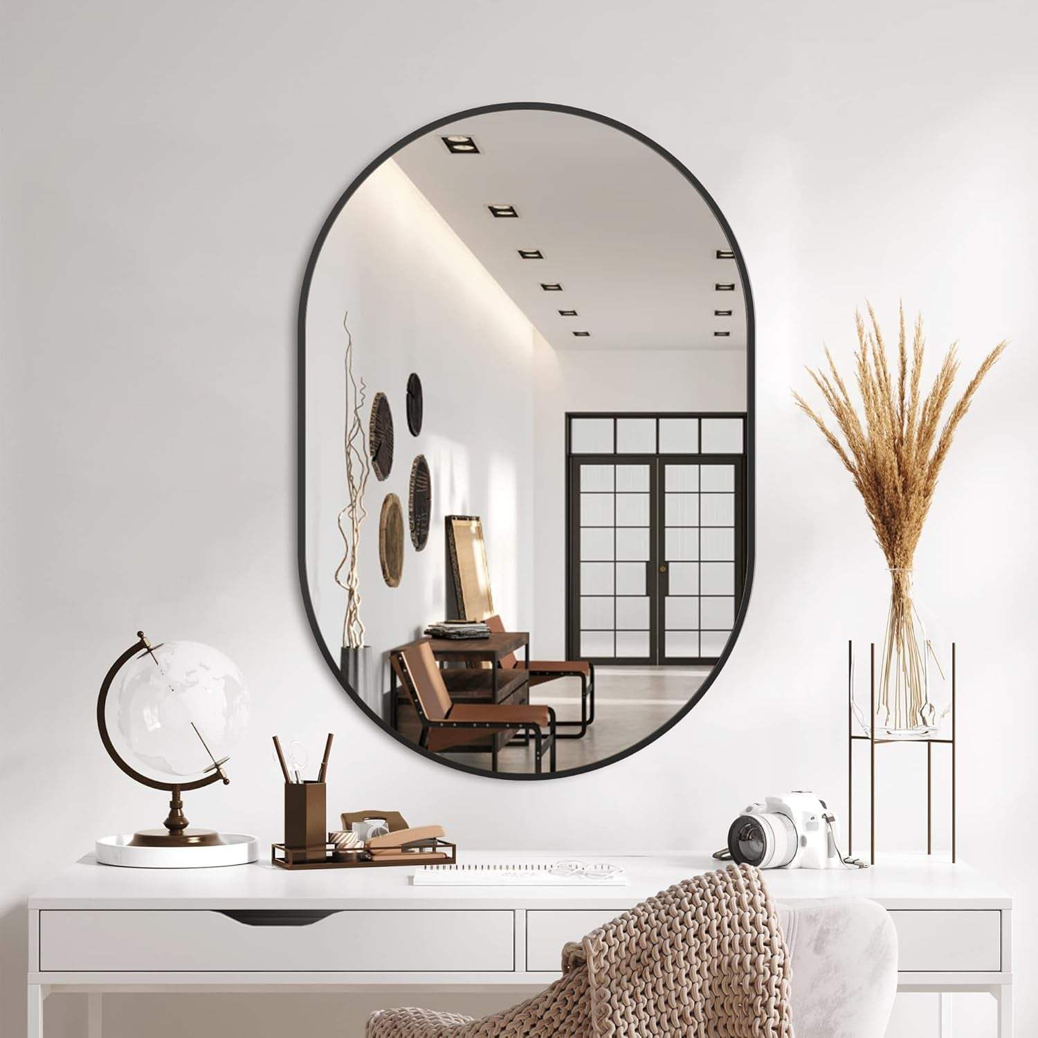 Bathroom Vanity Mirror for Wall, 36''X24'' Black Oval Bathroom Mirror for over Sink, Bedroom, Living Room, Entryway, HD Tempered Glass, Wall Mounted Horizontally or Vertically