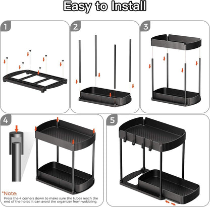 Multi-Purpose Pull-Out Storage Organizers, under Sink/Cabinet Organizers and Storage for Bathroom & Kitchen, Black, 12.8 Inches, 2 Packs