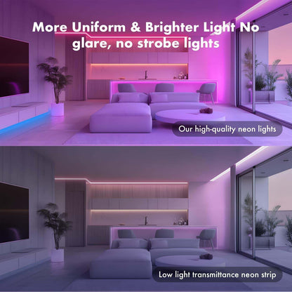 Neon Rope Lights, 50FT RGB LED Strip Lights, Waterproof IP67 LED Lights for Bedroom, DIY Design, Music Sync, 44 Key Remote Control, Multiple Modes for Bedroom, Holiday Decoration