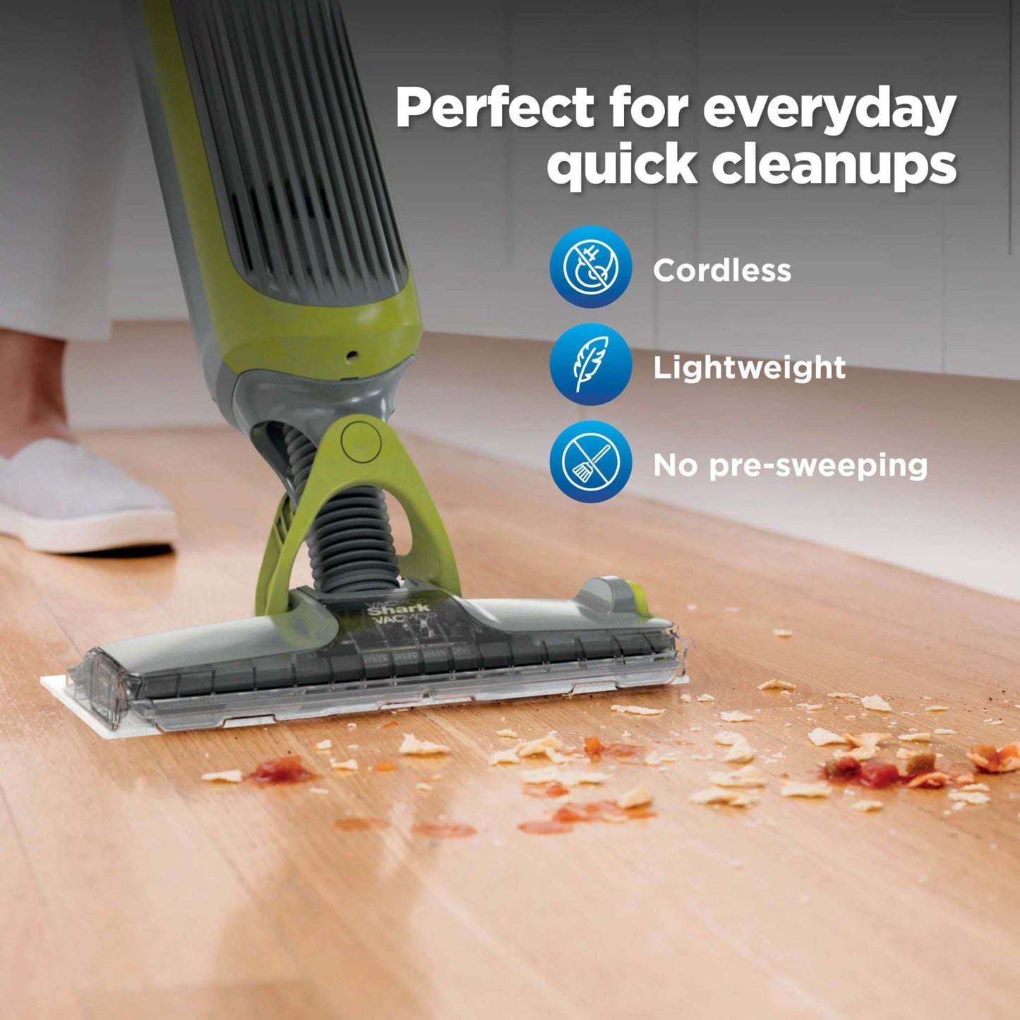 VACMOP Cordless Hard Floor Vacuum Mop, for Tile, Vinyl, Laminate, Wood, with (4) Disposable VACMOP Pads, 12-Oz  Multi-Surface Cleaner, VM200