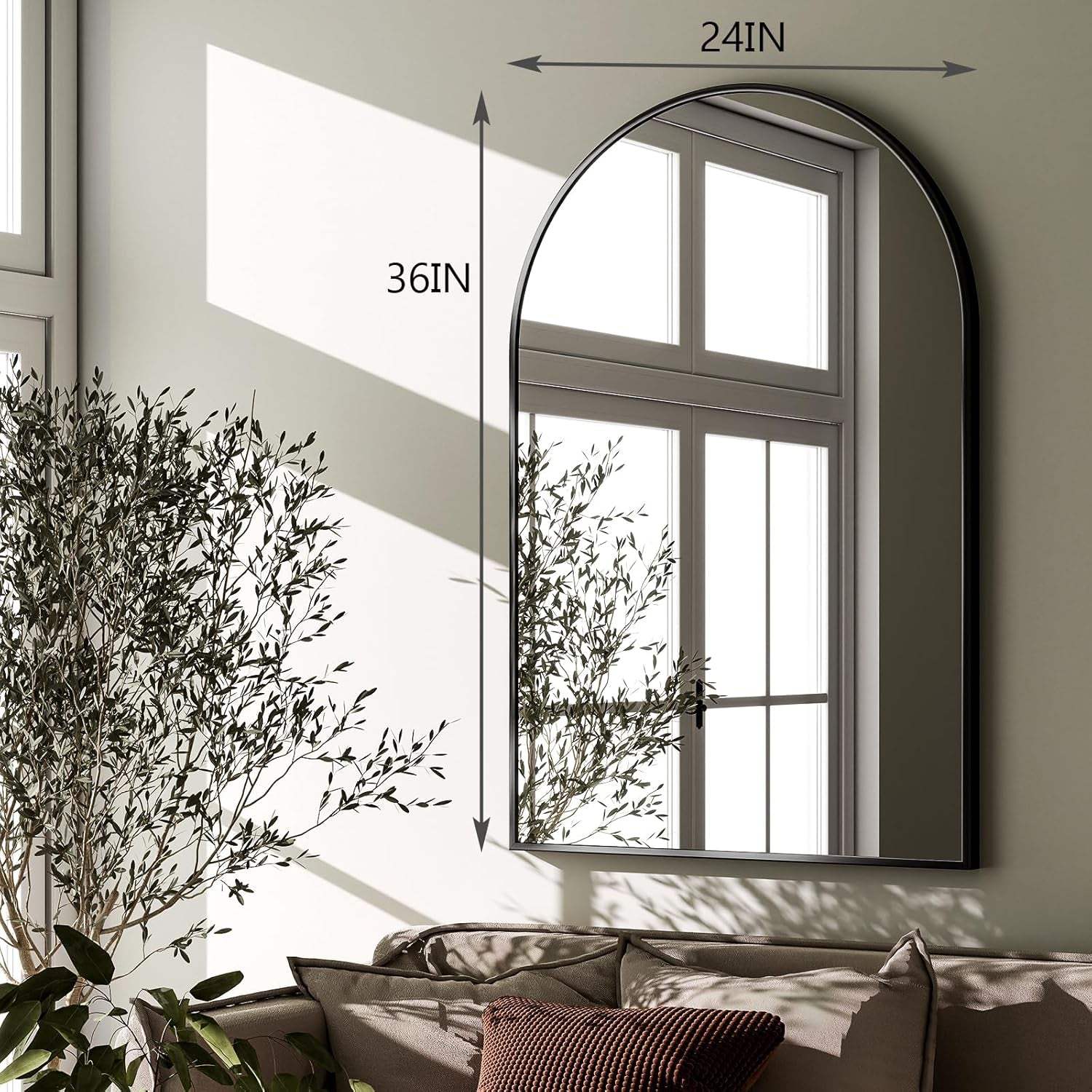 Arched Wall Mirror 24"X36" – Black Metal Frame Vanity Mirrors for Bedroom, Entryway, Living Room Decor